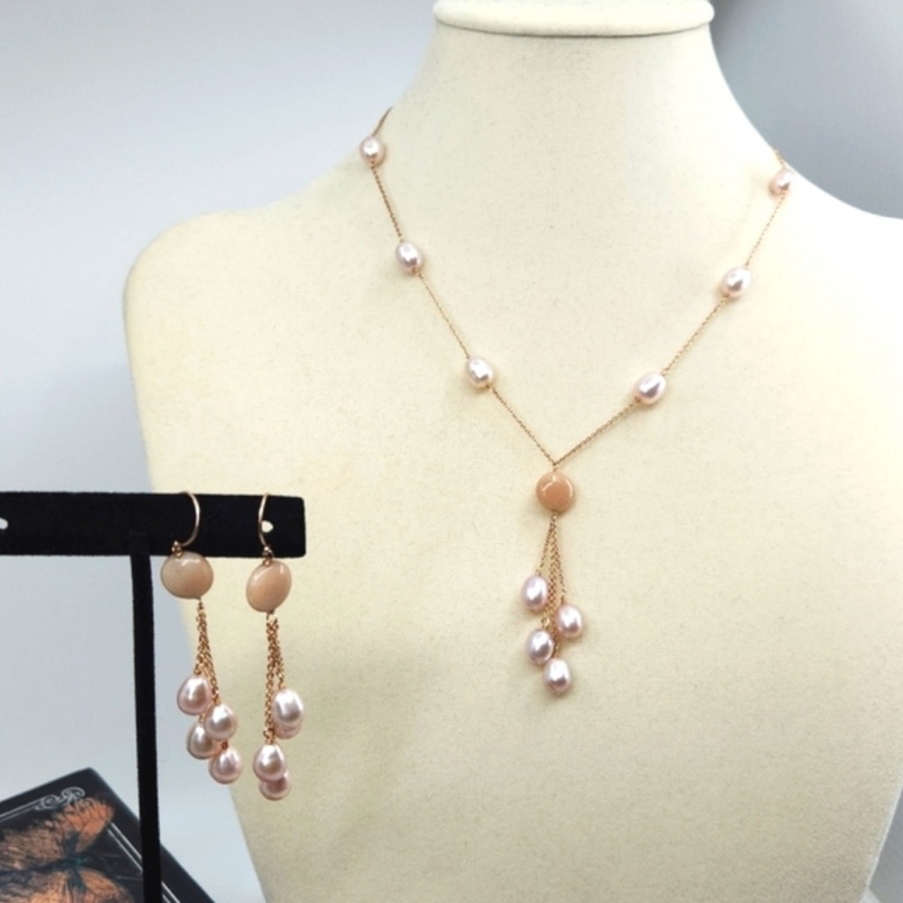 Swarovski Simulated Pearl, Stone & Chain Necklace and Earring Set